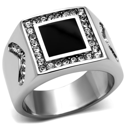 TK702 - Stainless Steel Ring High polished (no plating) Men Top Grade Crystal Clear