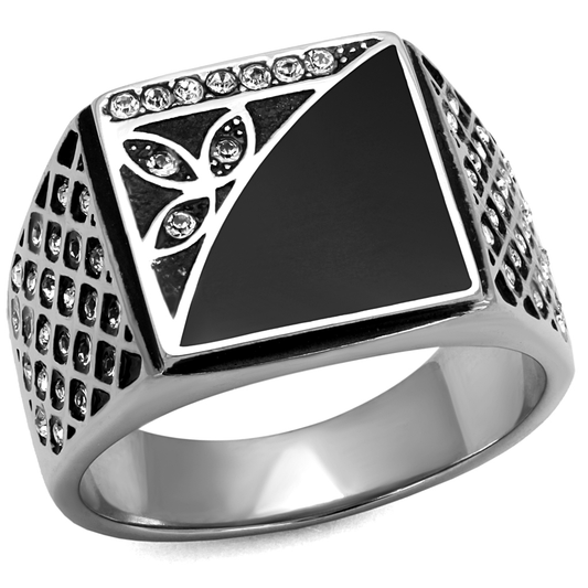 TK711 - Stainless Steel Ring High polished (no plating) Men Top Grade Crystal Clear