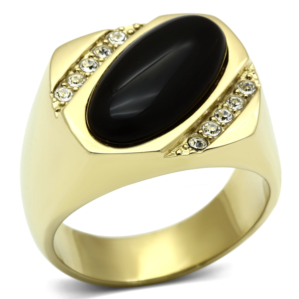 TK716 - Stainless Steel Ring IP Gold(Ion Plating) Men Semi-Precious Jet