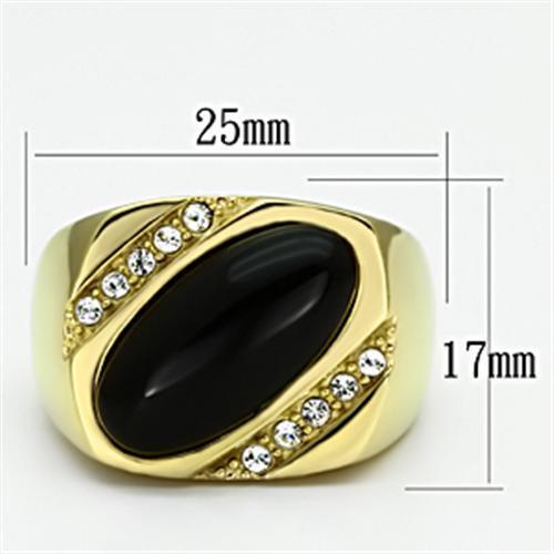 TK716 - Stainless Steel Ring IP Gold(Ion Plating) Men Semi-Precious Jet