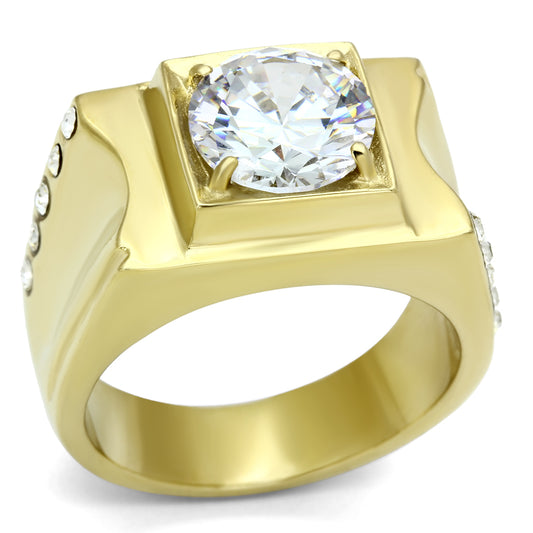 TK721 - Stainless Steel Ring IP Gold(Ion Plating) Men AAA Grade CZ Clear