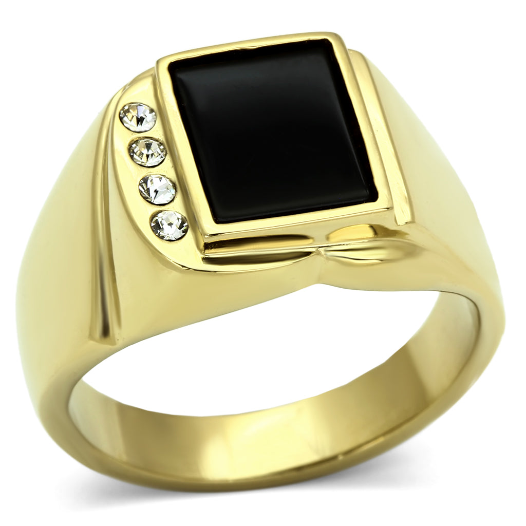 TK722 - Stainless Steel Ring IP Gold(Ion Plating) Men Semi-Precious Jet