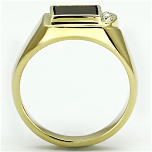 TK722 - Stainless Steel Ring IP Gold(Ion Plating) Men Semi-Precious Jet