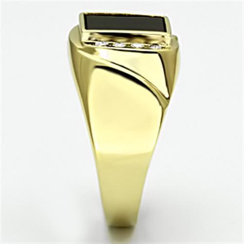 TK722 - Stainless Steel Ring IP Gold(Ion Plating) Men Semi-Precious Jet