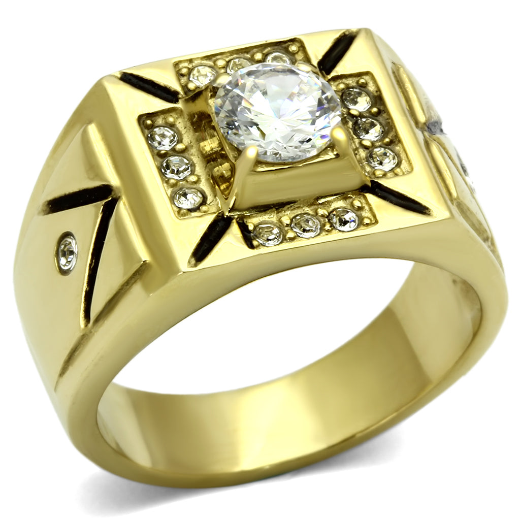 TK723 - Stainless Steel Ring IP Gold(Ion Plating) Men AAA Grade CZ Clear