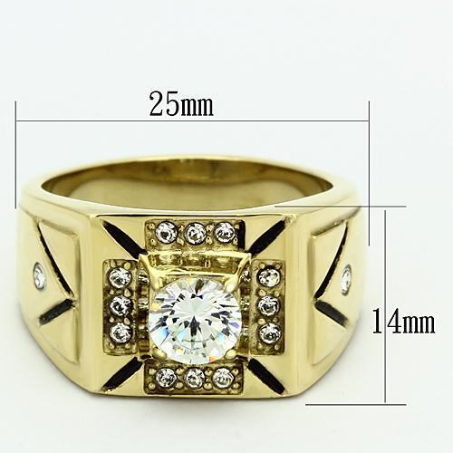 TK723 - Stainless Steel Ring IP Gold(Ion Plating) Men AAA Grade CZ Clear