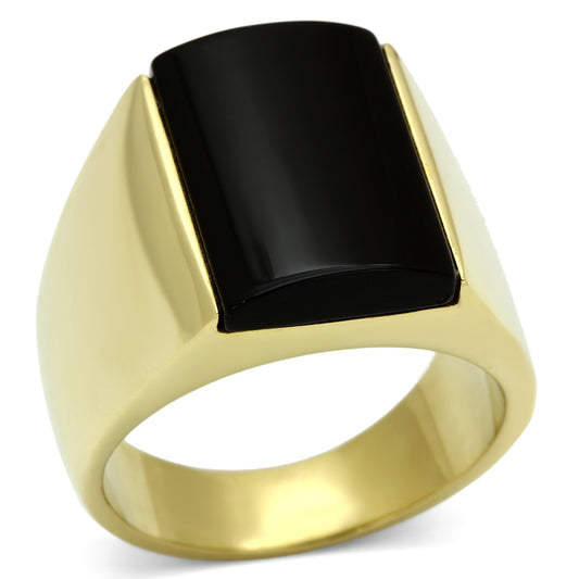 TK726 - Stainless Steel Ring IP Gold(Ion Plating) Men Semi-Precious Jet