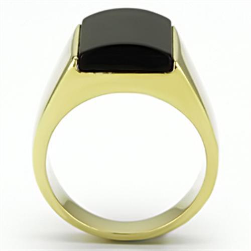 TK726 - Stainless Steel Ring IP Gold(Ion Plating) Men Semi-Precious Jet