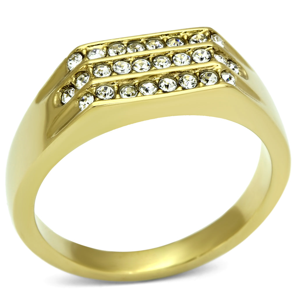 TK727 - Stainless Steel Ring IP Gold(Ion Plating) Men Top Grade Crystal Clear