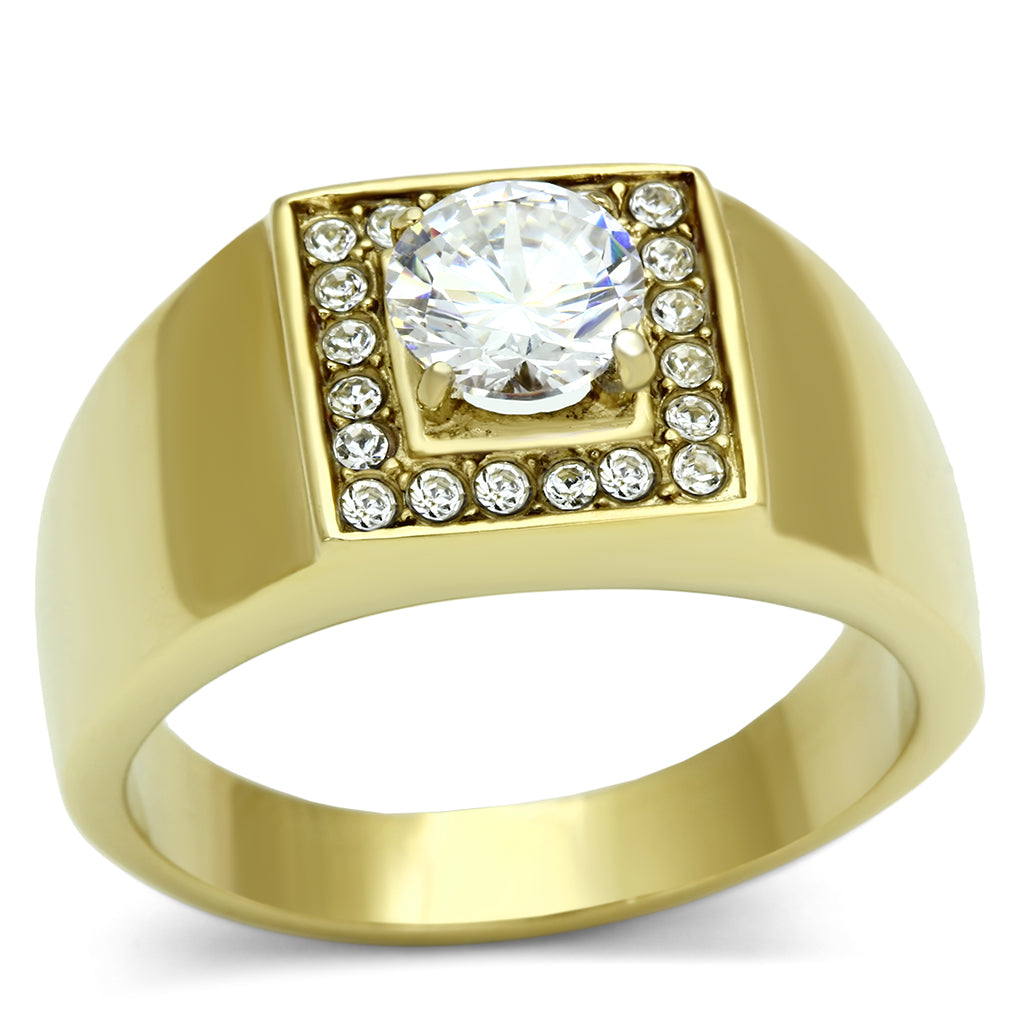 TK728 - Stainless Steel Ring IP Gold(Ion Plating) Men AAA Grade CZ Clear