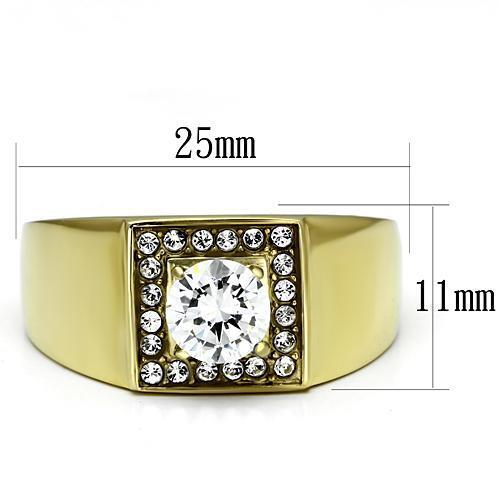 TK728 - Stainless Steel Ring IP Gold(Ion Plating) Men AAA Grade CZ Clear