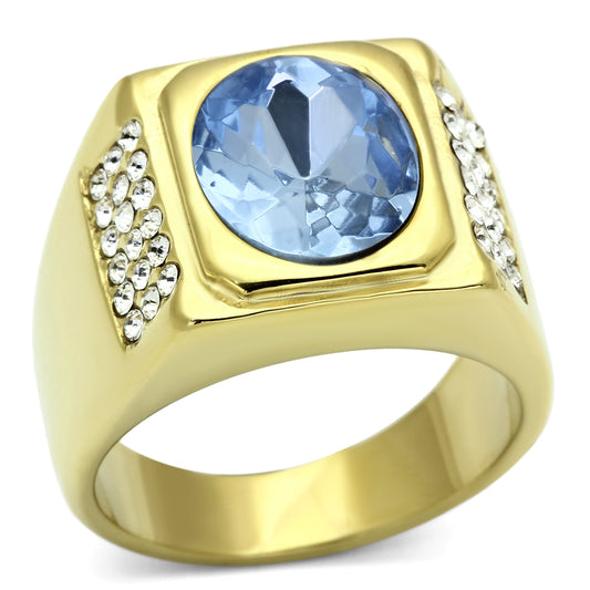 TK730 - Stainless Steel Ring IP Gold(Ion Plating) Men Synthetic Light Sapphire