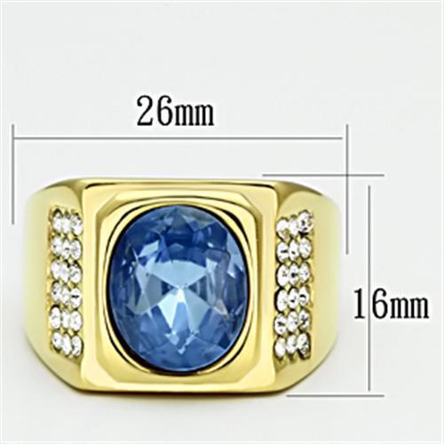 TK730 - Stainless Steel Ring IP Gold(Ion Plating) Men Synthetic Light Sapphire