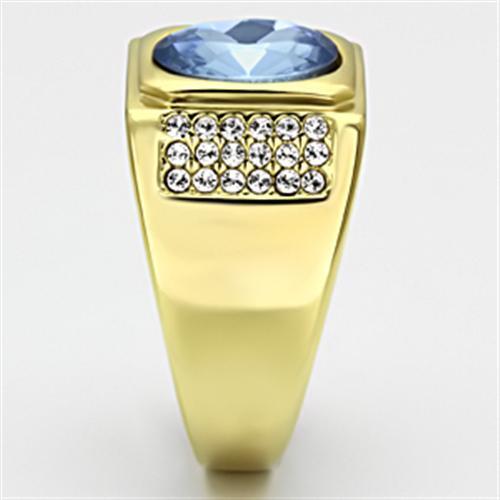 TK730 - Stainless Steel Ring IP Gold(Ion Plating) Men Synthetic Light Sapphire