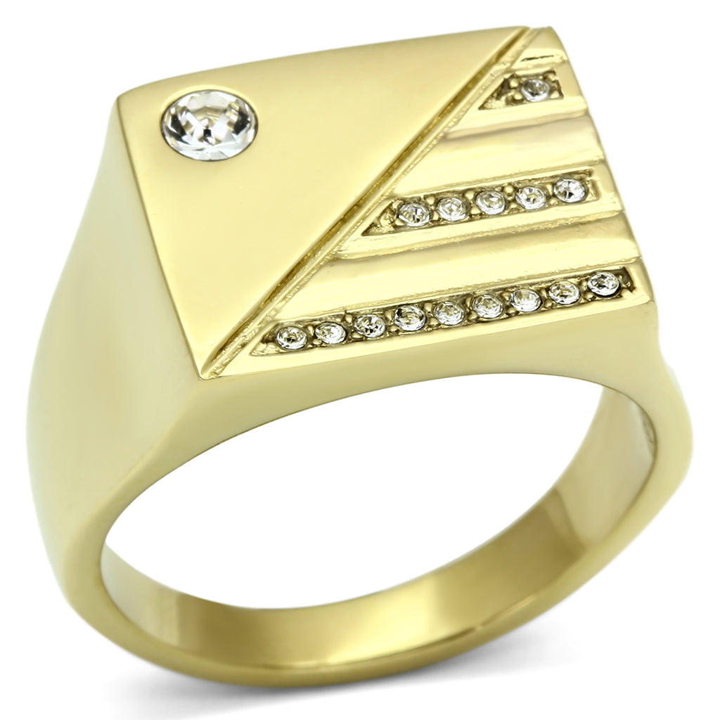 TK731 - Stainless Steel Ring IP Gold(Ion Plating) Men Top Grade Crystal Clear