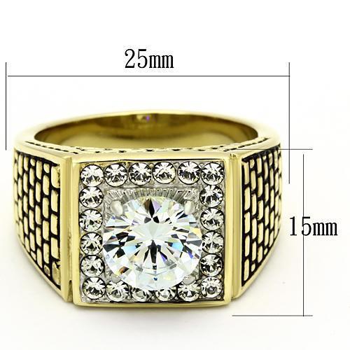 TK735 - Stainless Steel Ring Two-Tone IP Gold (Ion Plating) Men AAA Grade CZ Clear