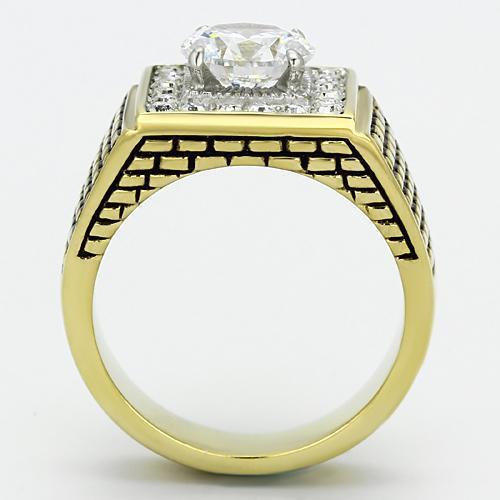 TK735 - Stainless Steel Ring Two-Tone IP Gold (Ion Plating) Men AAA Grade CZ Clear