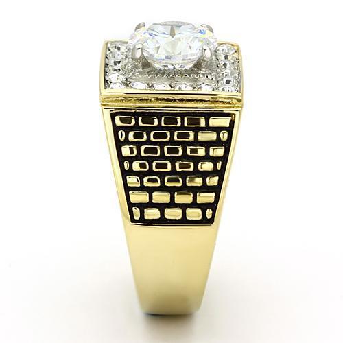 TK735 - Stainless Steel Ring Two-Tone IP Gold (Ion Plating) Men AAA Grade CZ Clear