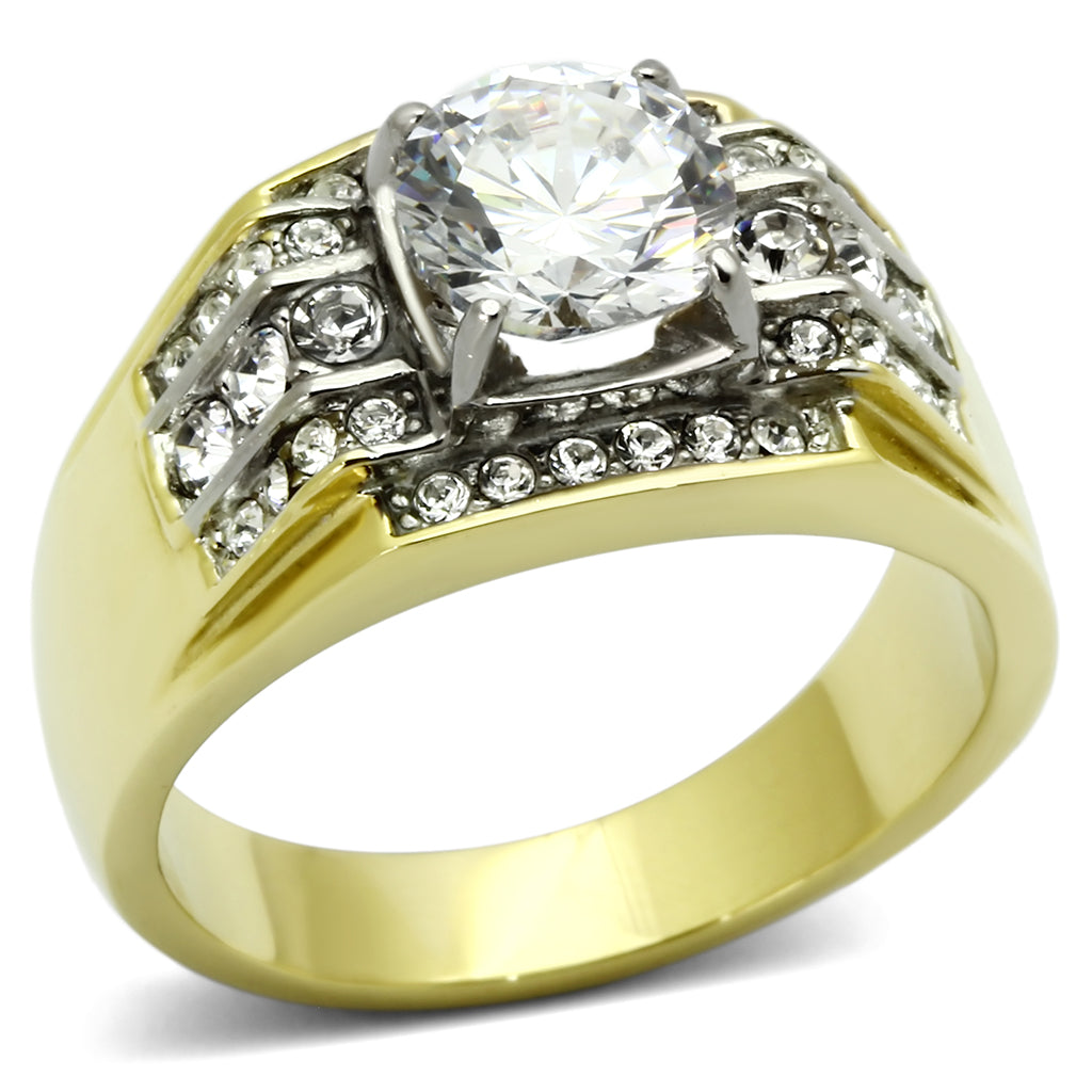 TK736 - Stainless Steel Ring Two-Tone IP Gold (Ion Plating) Men AAA Grade CZ Clear