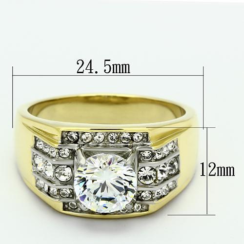 TK736 - Stainless Steel Ring Two-Tone IP Gold (Ion Plating) Men AAA Grade CZ Clear