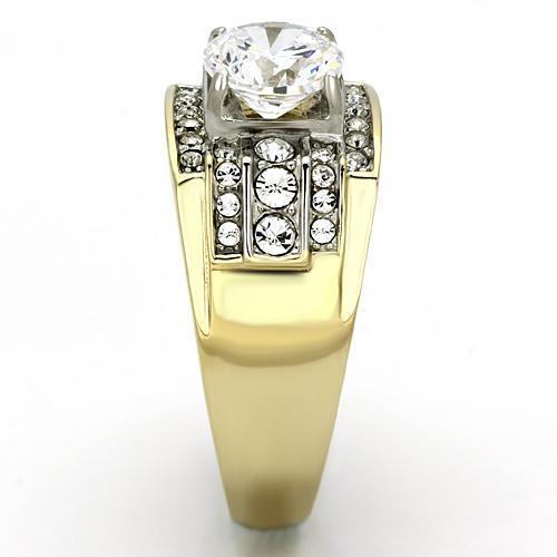 TK736 - Stainless Steel Ring Two-Tone IP Gold (Ion Plating) Men AAA Grade CZ Clear