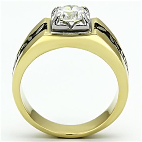 TK739 - Stainless Steel Ring Two-Tone IP Gold (Ion Plating) Men AAA Grade CZ Clear