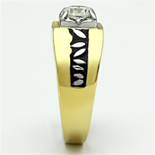 TK739 - Stainless Steel Ring Two-Tone IP Gold (Ion Plating) Men AAA Grade CZ Clear