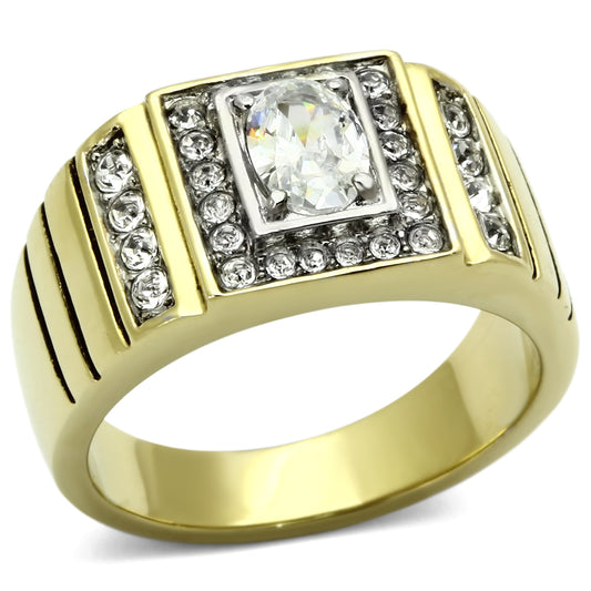 TK755 - Stainless Steel Ring Two-Tone IP Gold (Ion Plating) Men AAA Grade CZ Clear