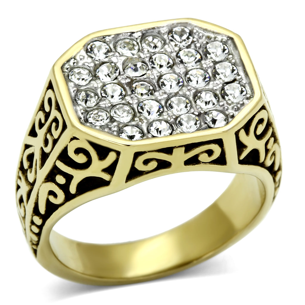 TK757 - Stainless Steel Ring Two-Tone IP Gold (Ion Plating) Men Top Grade Crystal Clear