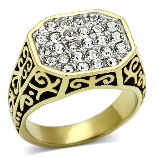 TK757 - Stainless Steel Ring Two-Tone IP Gold (Ion Plating) Men Top Grade Crystal Clear