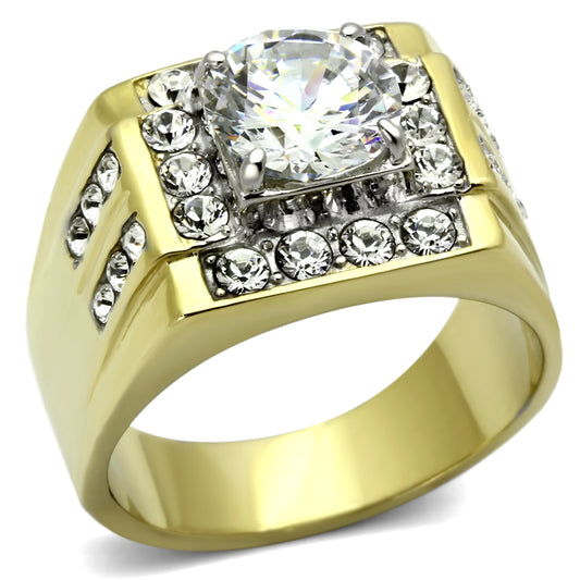 TK760 - Stainless Steel Ring Two-Tone IP Gold (Ion Plating) Men AAA Grade CZ Clear