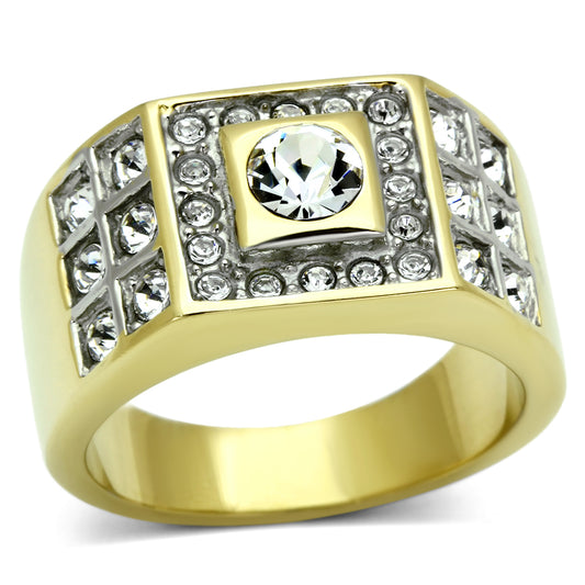 TK762 - Stainless Steel Ring Two-Tone IP Gold (Ion Plating) Men Top Grade Crystal Clear