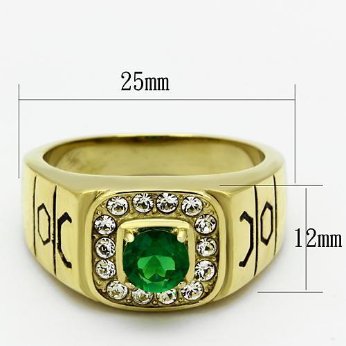 TK764 - Stainless Steel Ring IP Gold(Ion Plating) Men Synthetic Emerald