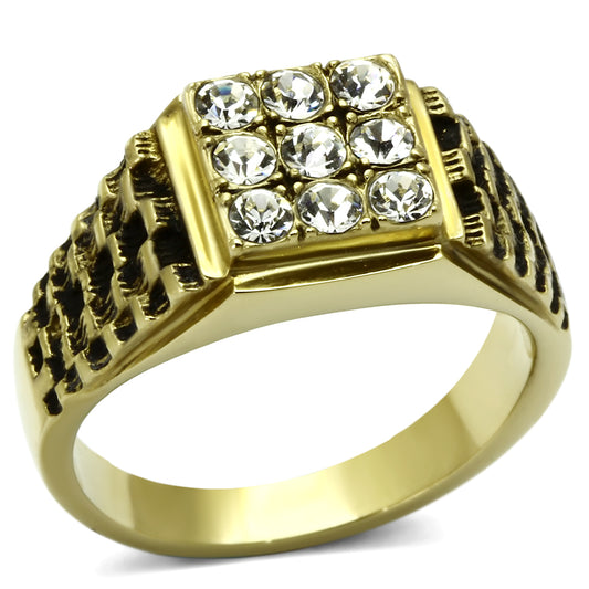 TK765 - Stainless Steel Ring IP Gold(Ion Plating) Men Top Grade Crystal Clear