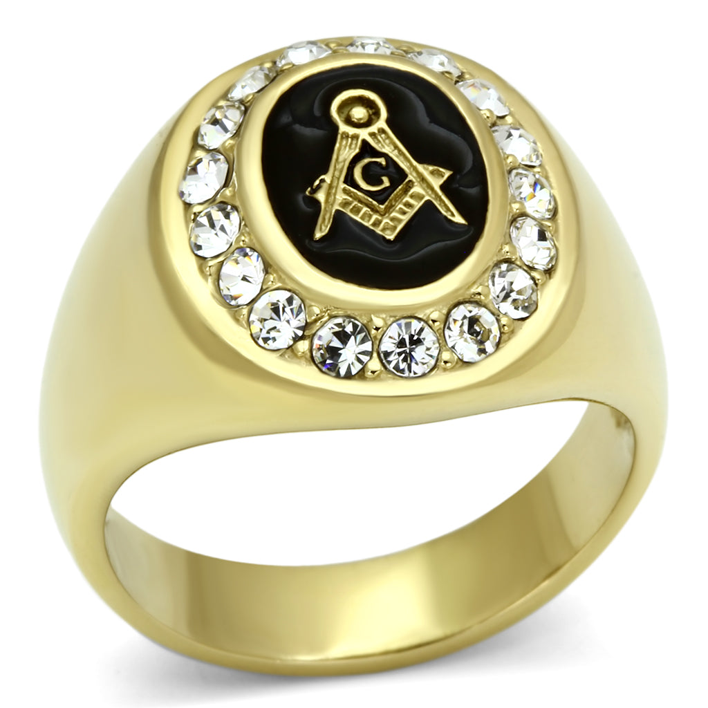 TK766 - Stainless Steel Ring IP Gold(Ion Plating) Men Top Grade Crystal Clear