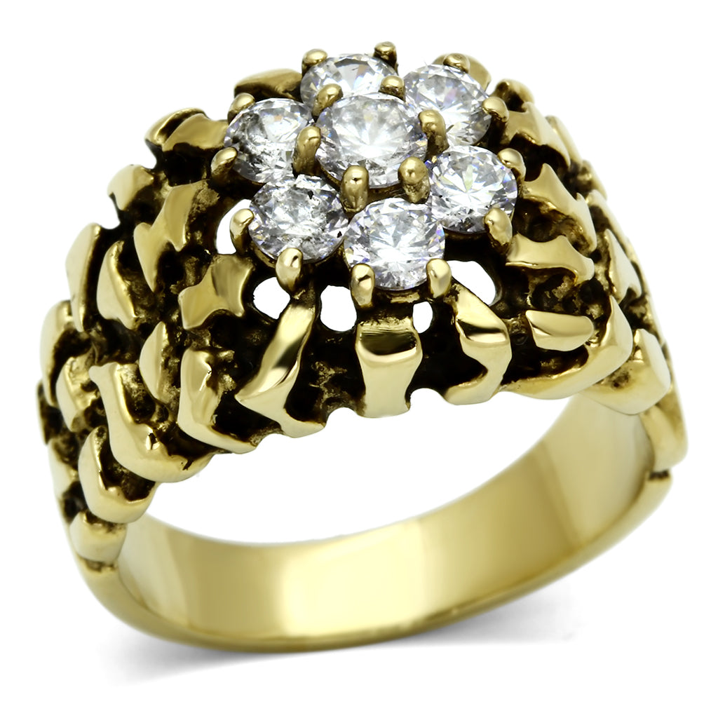 TK771 - Stainless Steel Ring IP Gold(Ion Plating) Men AAA Grade CZ Clear