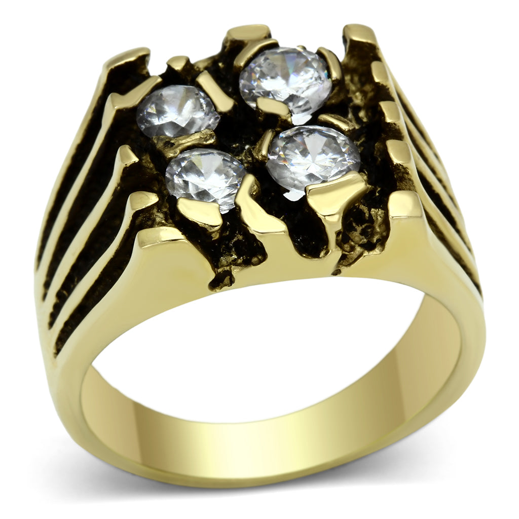 TK772 - Stainless Steel Ring IP Gold(Ion Plating) Men AAA Grade CZ Clear