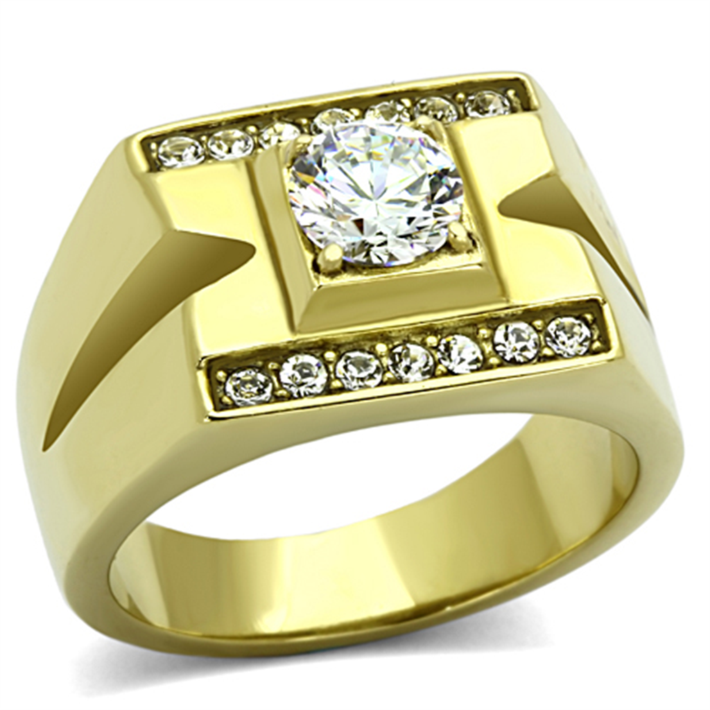 TK777 - Stainless Steel Ring IP Gold(Ion Plating) Men AAA Grade CZ Clear