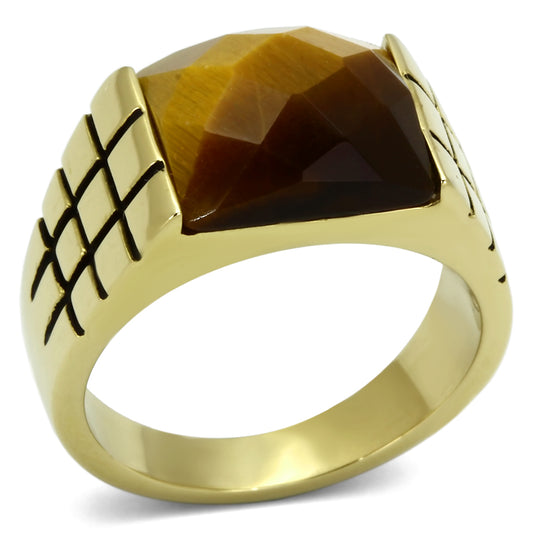 TK779 - Stainless Steel Ring IP Gold(Ion Plating) Men Semi-Precious Topaz