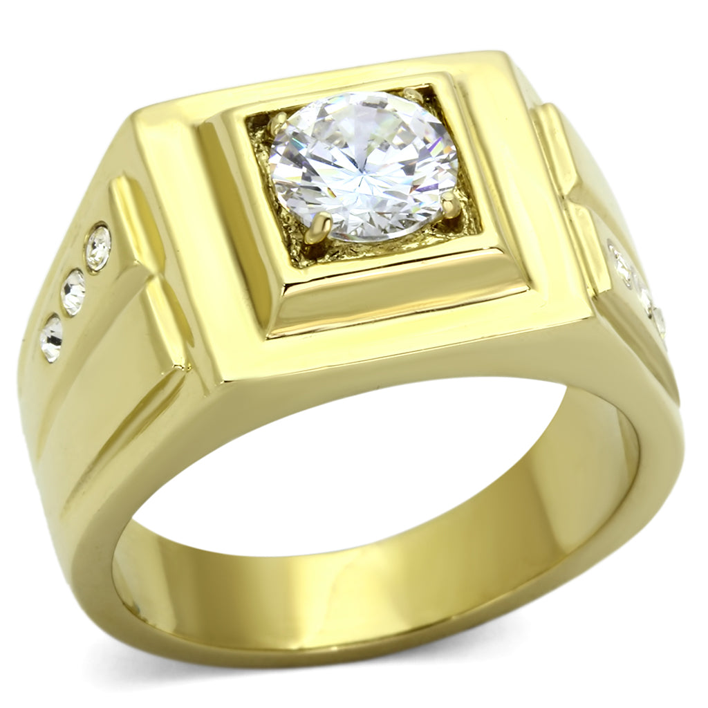 TK791 - Stainless Steel Ring IP Gold(Ion Plating) Men AAA Grade CZ Clear