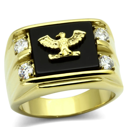 TK793 - Stainless Steel Ring IP Gold(Ion Plating) Men Semi-Precious Jet