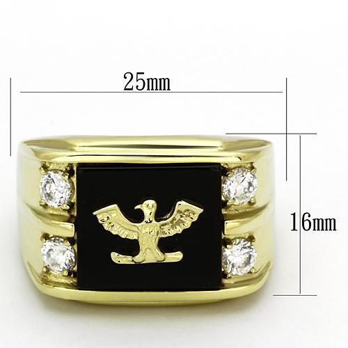 TK793 - Stainless Steel Ring IP Gold(Ion Plating) Men Semi-Precious Jet