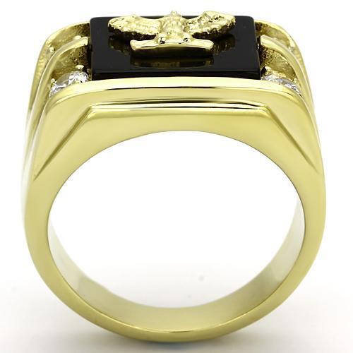 TK793 - Stainless Steel Ring IP Gold(Ion Plating) Men Semi-Precious Jet