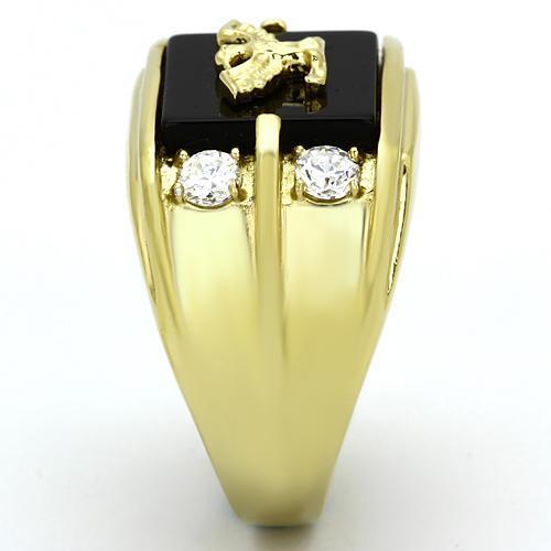 TK793 - Stainless Steel Ring IP Gold(Ion Plating) Men Semi-Precious Jet