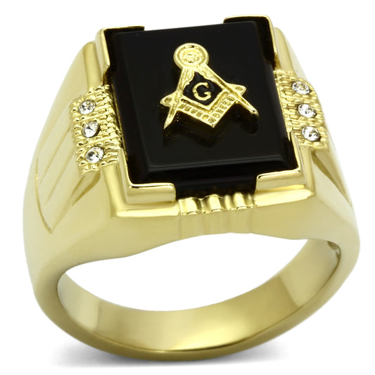 TK795 - Stainless Steel Ring IP Gold(Ion Plating) Men Semi-Precious Jet