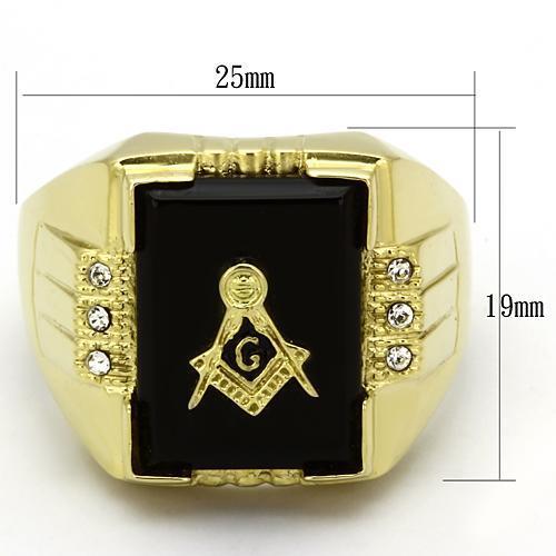 TK795 - Stainless Steel Ring IP Gold(Ion Plating) Men Semi-Precious Jet