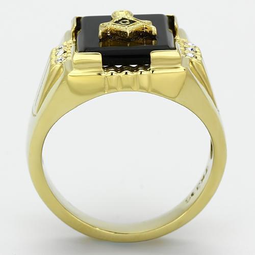 TK795 - Stainless Steel Ring IP Gold(Ion Plating) Men Semi-Precious Jet