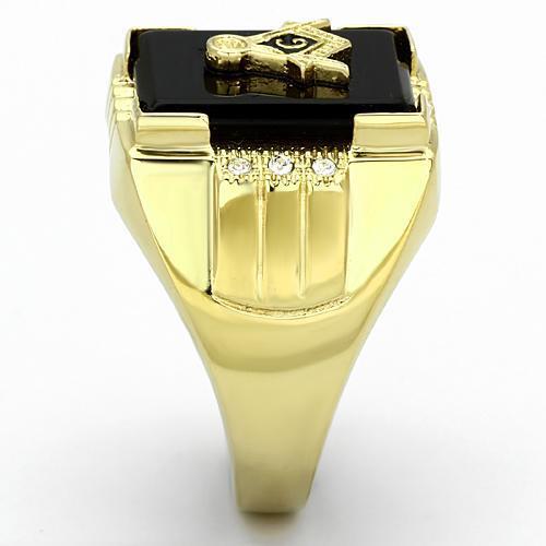 TK795 - Stainless Steel Ring IP Gold(Ion Plating) Men Semi-Precious Jet