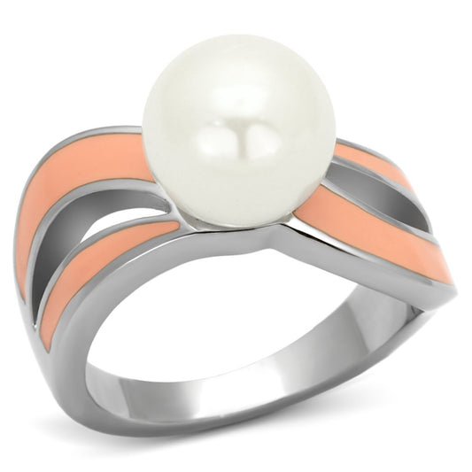 TK810 - Stainless Steel Ring High polished (no plating) Women Synthetic White