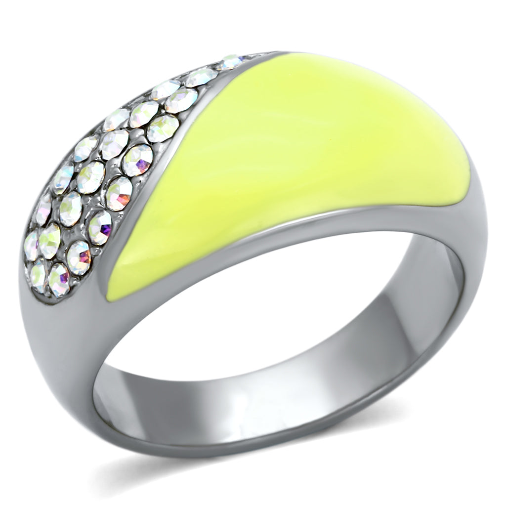 TK829 - Stainless Steel Ring High polished (no plating) Women Top Grade Crystal Aurora Borealis (Rainbow Effect)